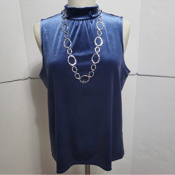 Banana Republic Azure Velvet Sleeveless Mock Neck With Tie Back Sz M NWOT🔷 - Picture 2 of 13